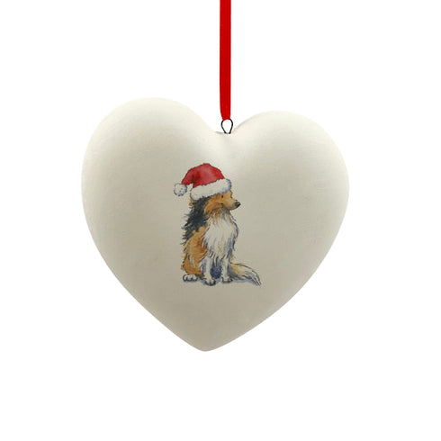 Sheltie in Santa Hat Christmas Heart Bauble